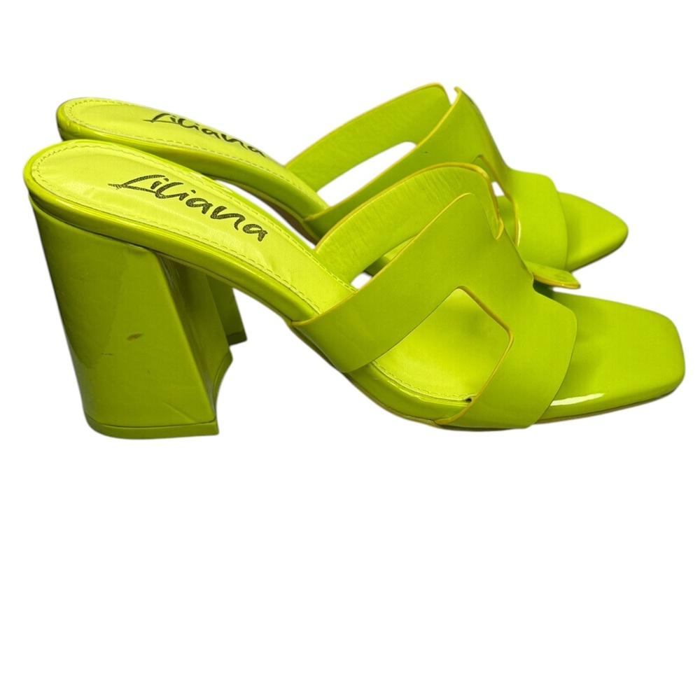 Liliana Women's Neon Green Block Heel Sandals